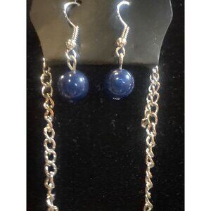 Blue Teardrop Pendant Necklace & Earrings Set